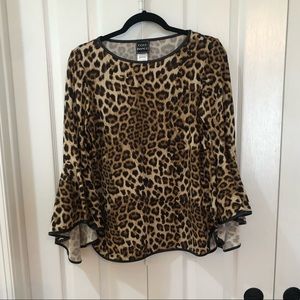 Women’s Medium CoCo Bianco Cheetah Print Top with Bell Sleeves